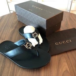 Gucci (Men's) Bk. Leather Sandal, NEW, Size10.5 US